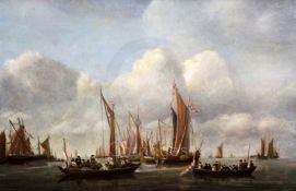 Attributed to Francois Musin (1820-1888)oil on canvasA Royal barge and other shipping off the