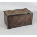 A late 19th century Swiss marquetry inlaid rosewood and simulated rosewood twelve air musical box,