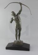 Victor de Manet. An Art Deco bronze figure of an archer, signed and dated 1932, on black marble