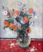 James Bolivar Manson (1879-1945)oil on canvasMarigolds and Scabious in a glass jug signed, Exhibited