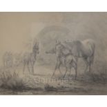 Benjamin West (1738-1820)pencil and wash drawingHorses and donkeys in a landscapeinitialled and