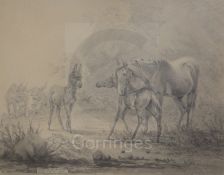 Benjamin West (1738-1820)pencil and wash drawingHorses and donkeys in a landscapeinitialled and