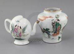 A Chinese famille verte baluster jar and a similar peach shaped wine pot, Qing dynasty, the jar