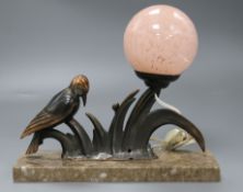 An Art Deco figural bird lamp 24cm high, 28cm wide