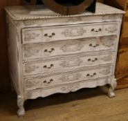 An 18th century design painted serpentine commode W.102cm