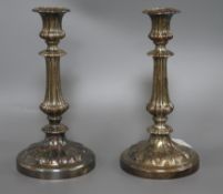 A pair of Sheffield plate candlesticks height 28cm