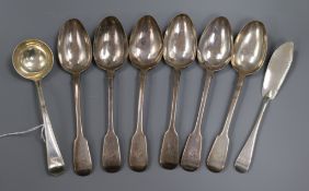 A set of six silver William IV silver fiddle pattern tablespoons, William Theobalds, London, 1831, a