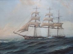 Dutch School (late 19th century), oil on canvas, Clipper at sea, 55 x 75cm