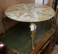 A brass and onyx with starburst top occasional table