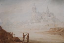 Early 19th century, watercolour and pencil, View of Salamanca, 23.5 x 25cm