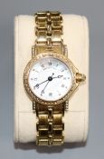 A lady's 18ct gold and diamond set Breguet wrist watch, (stones missing), with box and booklet.