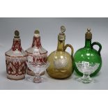 Two 19th century spirit flasks, a pair of decanters and a pair of salts