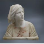 An alabaster and marble bust, after Guiseppe Bessy of Joan of Arc 29cm high