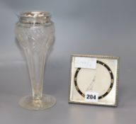 An Art Nouveau silver-mounted glass vase and an Asprey mantle clock Vase 22cm high