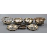 A group of silver bon bon dishes and bowls and two 800 bowls.