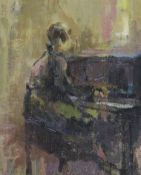 James Carlisle, oil on board, 'Woman at the piano', 24 x 19cm
