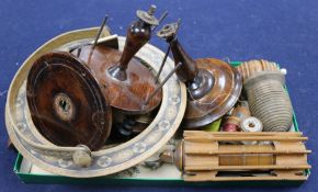 A group of assorted treen and other sewing ephemera, Victorian and later, including a coquilla and