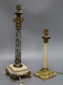 A Champleve and ormolu table lamp and another 50cm high