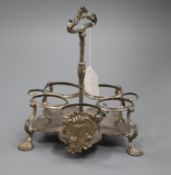 A George II silver five bottle cruet stand, London, 1754, with unmarked associated? handle, gross
