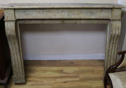 A Continental painted pine faux marble fire surround W.135cm