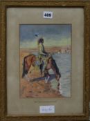 Clarence C. Mack, watercolour, Out On A Reconnoitre, signed and dated '06 25 x 18cm.