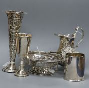 Three circular silver and tortoiseshell trinket boxes, two with pique decoration, one with wreath