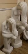 Two resin marble effect figures of long haired girls H.109cm and 81cm