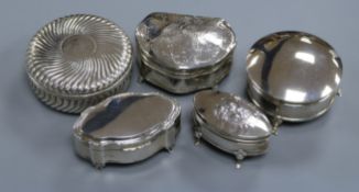 Five late Victorian/early 20th century silver trinket boxes, including a circular box with