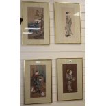 Four Japanese pictures in gold frames, 39 x 19cm