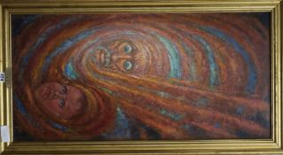 Jakab Karoly, oil on board, Surrealist portrait, 79 x 39cm