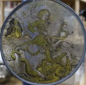 A 17th/18th century Continental stained glass panel of St George and The Dragon