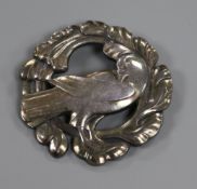 A Georg Jensen sterling silver circular bird brooch, no. 70, 6cm.