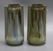 A pair of Renee Denert for Dentac, 1920's green glazed vases 30cm high