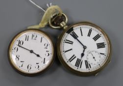An M M & Co Goliath pocket watch and a travelling clock movement (lacking case).