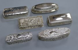 Six Victorian and later silver trinket boxes, including three foliate-embossed examples, one