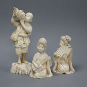 Three carved ivory Japanese figurines