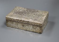 An early 20th century Japanese white metal, jungin mark, cigar/cigarette box, 24.5cm.