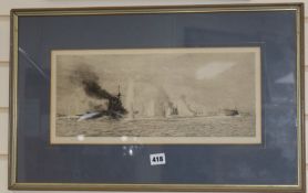 William Lionel Wyllie, etching, 'HMS Tiger, Princess Royal, Lion, Warrior and Defence at Jutland',