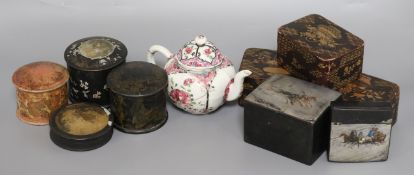 Nine papier mache boxes and a Chinese teapot (a.f.)