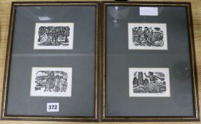 David Gentleman, four wood cuts (framed as two)