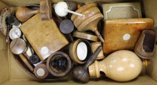 A group of assorted Victorian and later small and miniature treen including a gallery tray and a