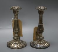 A Pair of Sheffield plate candlesticks height 24cm