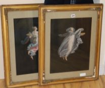 A pair of 19th century Neapolitan gouaches of classical goddesses, 46 x 34cm