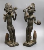 A pair of Yoruba bronze figures, 19th century