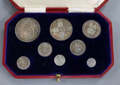 A George V silver specimen coin set, 1911 eight coins from 1d to halfcrown