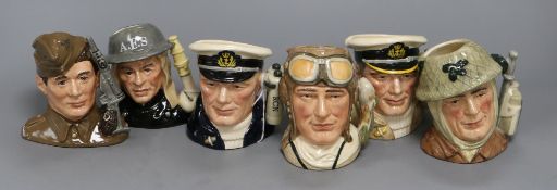 Six Royal Doulton 'National Service' small character jugs, including 'The Sailor', D6904 (limited
