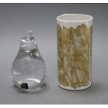 A Rosenthal small cylindrical vase and a Royal Krona glass pear tallest 14cm