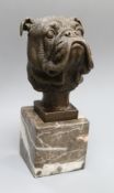Milo. A bronze bulldog head, on signed marble base, height 17cm