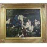 After Waterhouse, modern oil on canvas, water nymphs, 50 x 60cm.