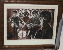 Sonia Handford (1925-2010) The Beatles, linocut, signed and dated 64 to margin, 33 x 47cm.